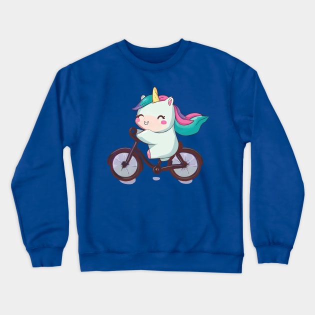 Unicorn on Bike Crewneck Sweatshirt by Ara-Mora